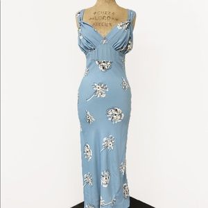 Sold out Loco Lindo blue stencil Harlow 1930s dress. Size M